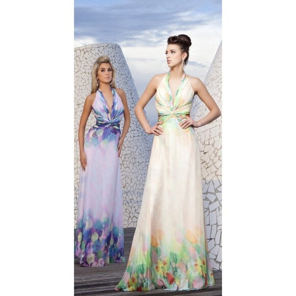 Tony Bowls Multicolor Halter Prom Dress 115519 Yellow - Picture 1 of 6